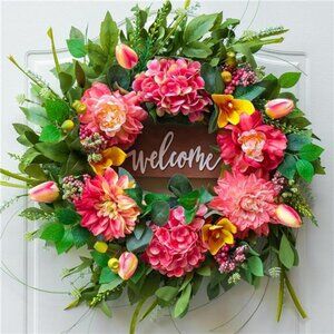 Summer Wreaths for Front Door Outside – 24 Inch Artificial Spring Floral Wreath